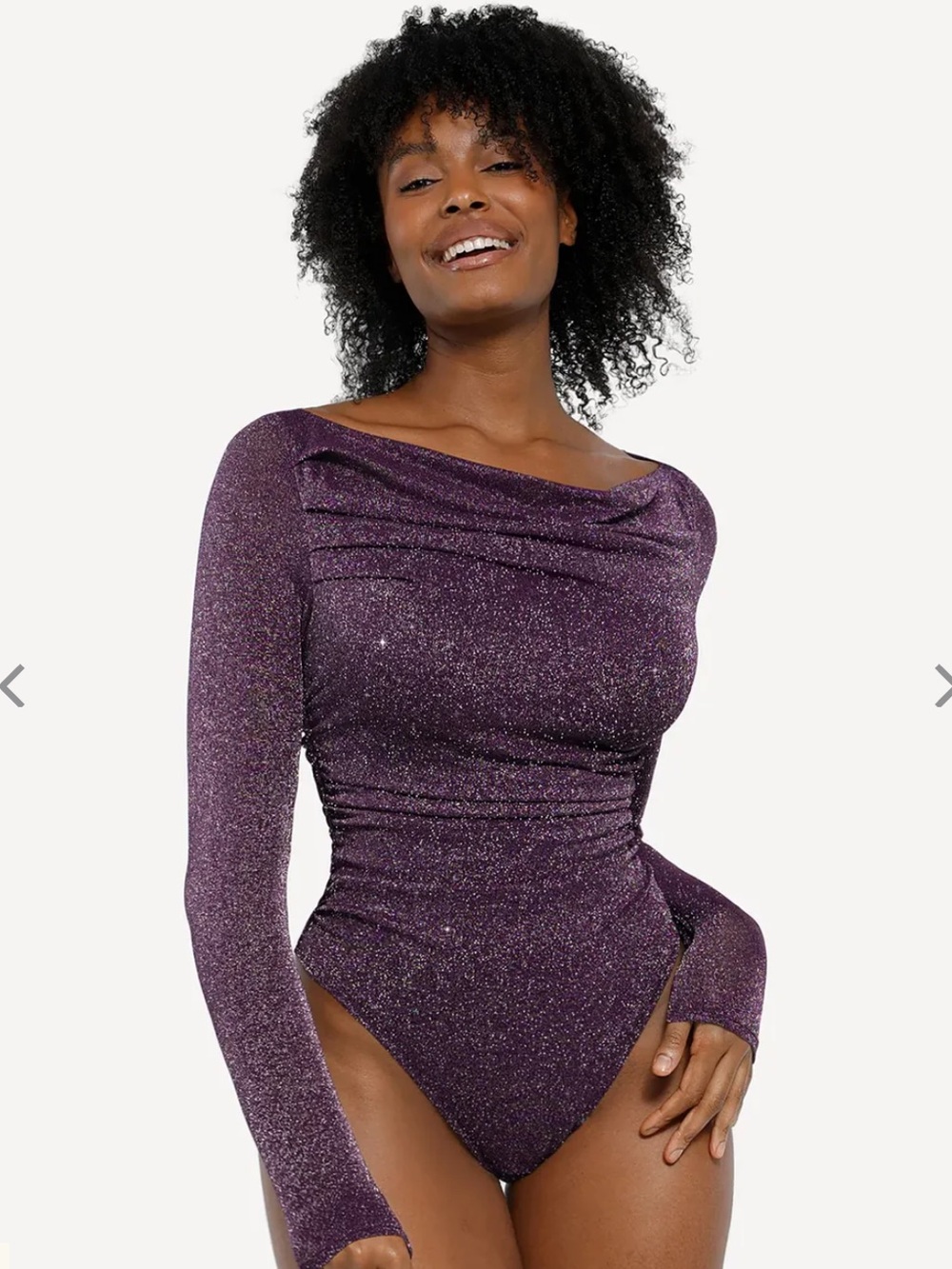 NWT Popilush Shapewear Metallic Knit Long Sleeve Bodysuit Sparkle Purple sz XL